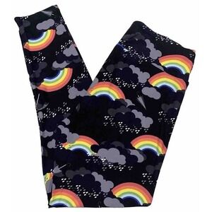 LuLaRoe Womens Leggings Size TC Black Rainbows Rain Umbrellas Clouds NWT